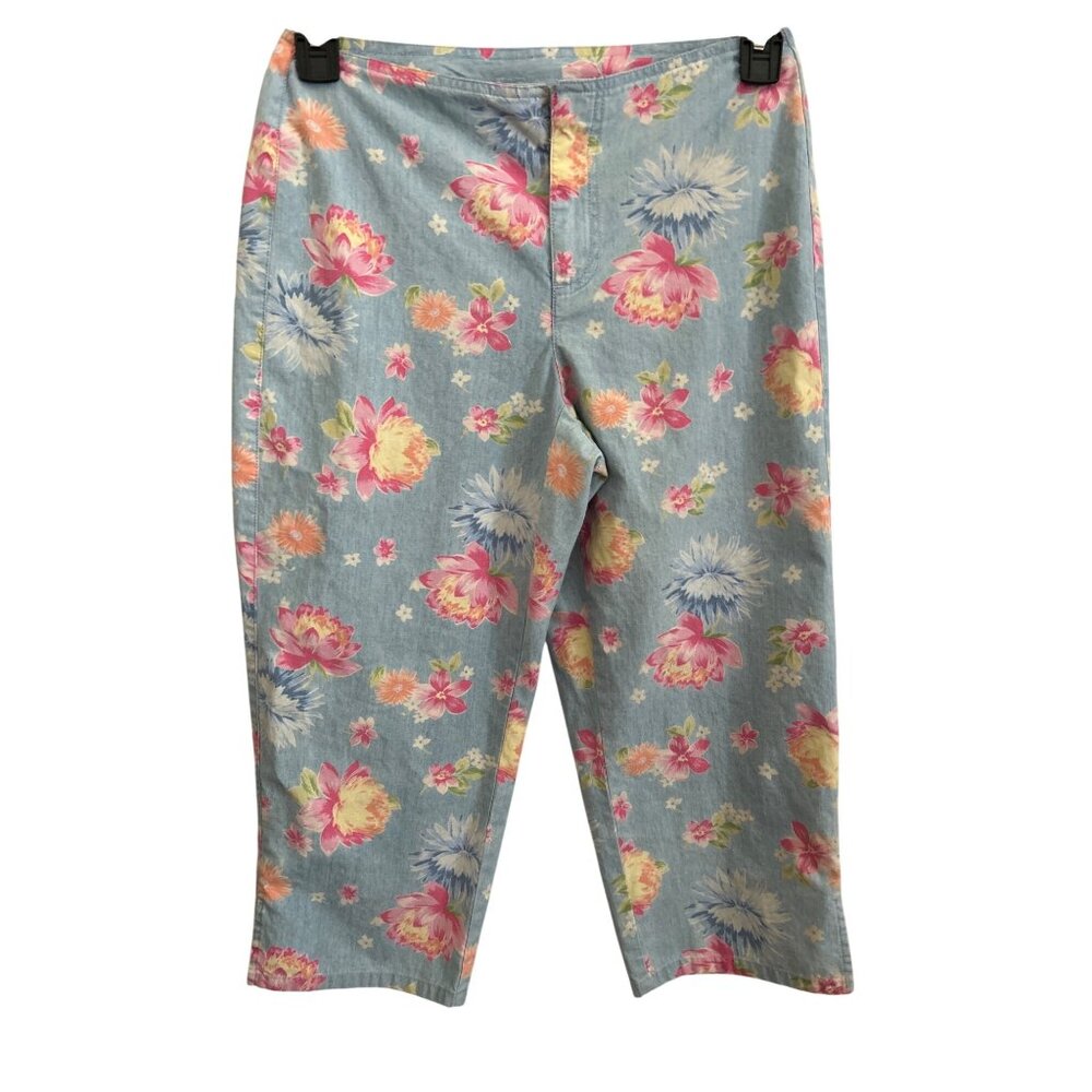 Liz Claiborne Floral Pattern Capri Pants Sz 6 Blue Multicolor Casual Everyday
